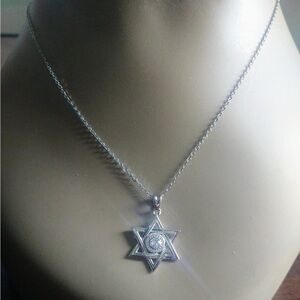 Silver Star of David Pendant Necklace - .925 Sterling Silver